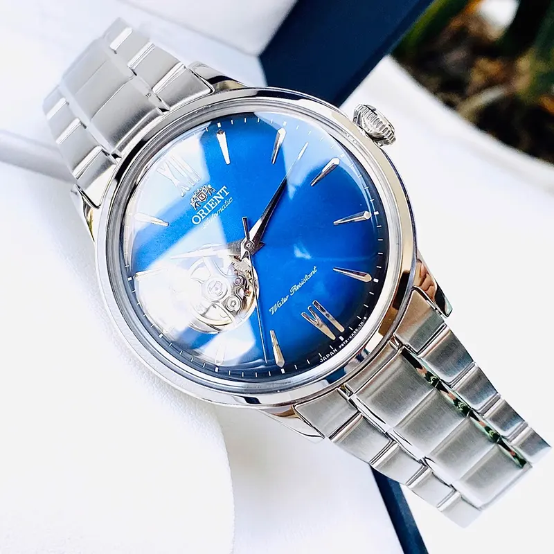 Orient Bambino Open Heart Blue Dial Watch For Men's- RA-AG0028L